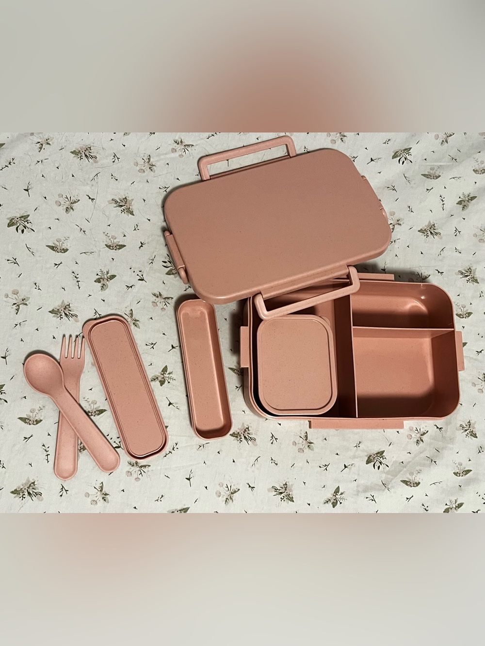 Pink Bento Lunch Box Set with Utensils